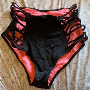 PINK high-waisted cut out swim bottoms